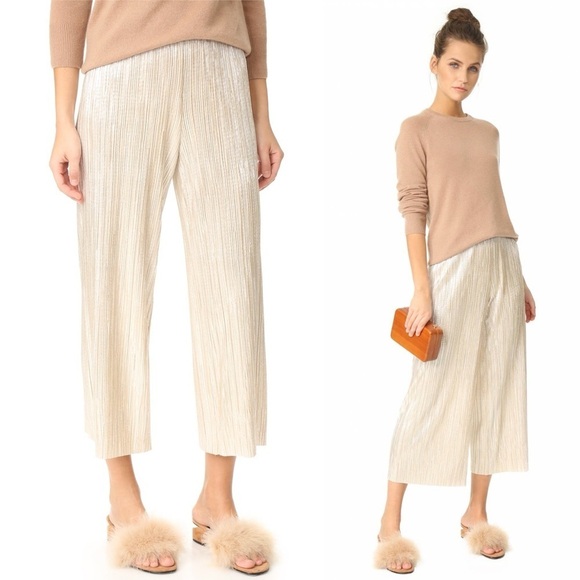 Alice and Olivia Pants Wide Leg Metallic Gold Pleated Cropped Ankle Pants - Picture 2 of 13